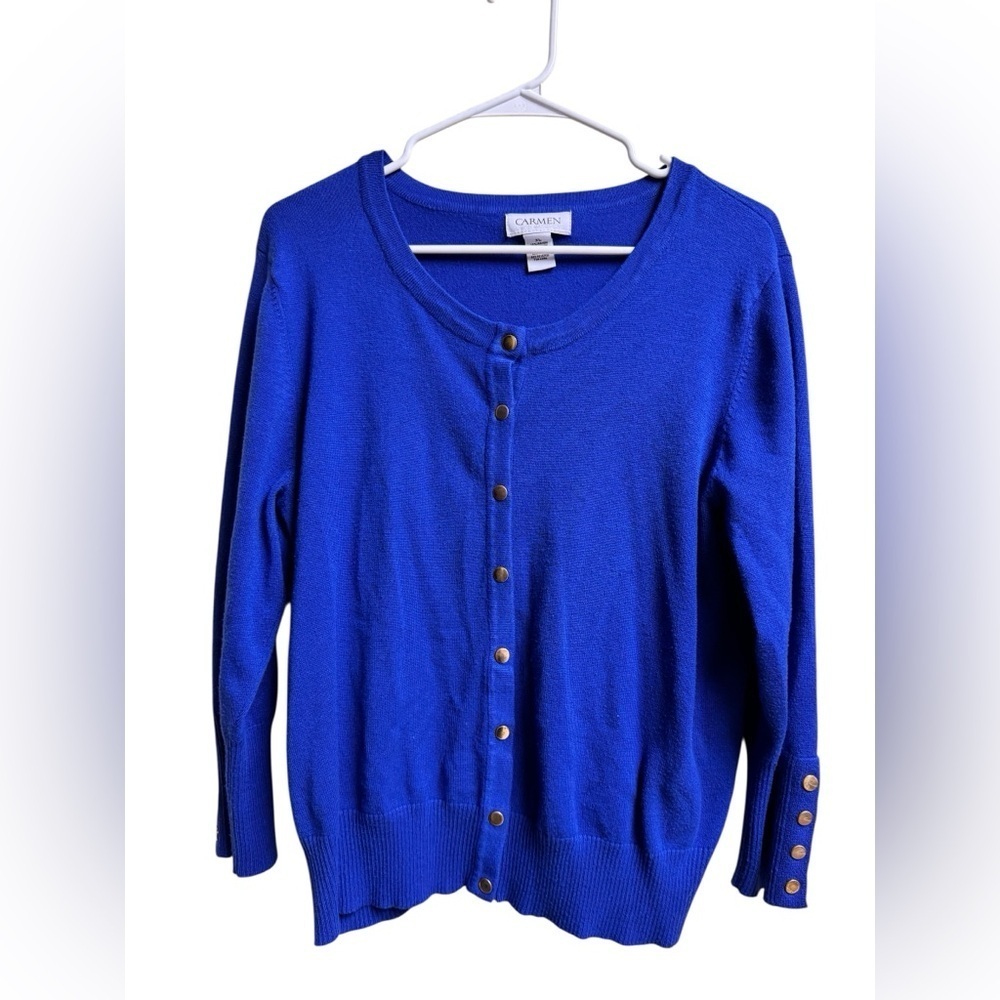 Carmen Marc Valvo Royal Blue Button Cardigan Sweater XL Rayon Blend